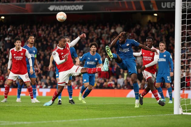 20th October 2022; Emirates Stadium, London, England; Europa League Football, Arsenal versus PSV Eindhoven; Ibrahim Sangare of PSV Eindhoven clears the ball  ActionPlus12438033 ShaunxBrooks
