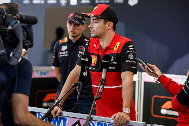 LECLERC Charles (mco), Scuderia Ferrari F1-75, portrait VERSTAPPEN Max (ned), Red Bull Racing RB18, portrait during the Formula 1 Aramco United States Grand Prix 2022, 19th round of the 2022 FIA Formula One World Championship, WM, Weltmeisterschaft from October 21 to 23, 2022 on the Circuit of the Americas, in Austin, Texas - F1 - UNITED STATES GRAND PRIX 2022 DPPI Panoramic 00122043__R3_1735