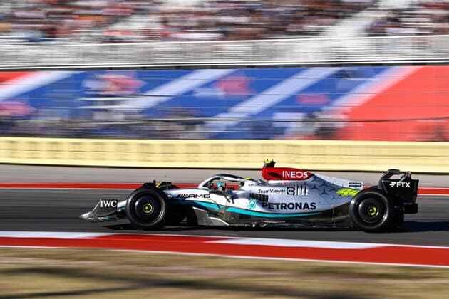 AUSTIN, TX - OCTOBER 21: Mercedes AMG Petronas Motorsport driver Lewis Hamilton (44) of Team Great Britain heads for turn 19 during F1 US Grand Prix prep day at Circuit of the Americas on October 21, 2022 in Austin, TX. (Photo by Ken Murray Icon Sportswire) AUTO: OCT 21 F1 US Grand Prix Icon2210211591