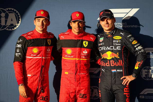 LECLERC Charles (mco), Scuderia Ferrari F1-75, SAINZ Carlos (spa), Scuderia Ferrari F1-75, VERSTAPPEN Max (ned), Red Bull Racing RB18, portrait during the Formula 1 Aramco United States Grand Prix 2022, 19th round of the 2022 FIA Formula One World Championship, WM, Weltmeisterschaft from October 21 to 23, 2022 on the Circuit of the Americas, in Austin, Texas - F1 - UNITED STATES GRAND PRIX 2022 DPPI Panoramic 20221023_G00D7841