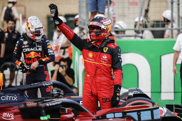 SAINZ Carlos (spa), Scuderia Ferrari F1-75, portrait pole position during the Formula 1 Aramco United States Grand Prix 2022, 19th round of the 2022 FIA Formula One World Championship, WM, Weltmeisterschaft from October 21 to 23, 2022 on the Circuit of the Americas, in Austin, Texas - F1 - UNITED STATES GRAND PRIX 2022 DPPI Panoramic  00122043__R5_8947