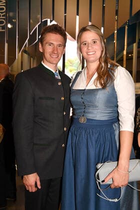 Natalie Geisenberger with husband Markus Scheer Bavarian Sports Award 2022 honor, award, prize BMW World Munich 22 October 2022
