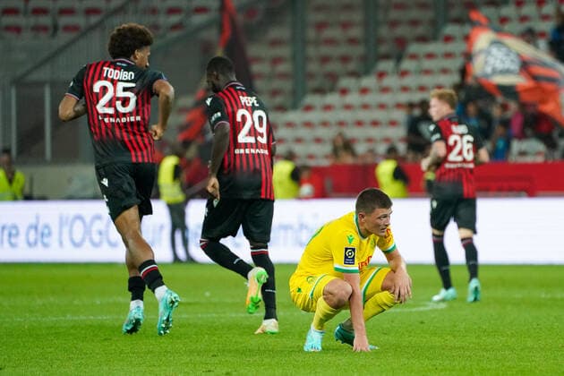 Deception - Quentin Merlin (FC Nantes) FOOTBALL : OGC Nice vs FC Nantes - Ligue 1 Uber Eats - Nice - 23 10 2022 NorbertScanella Panoramic 