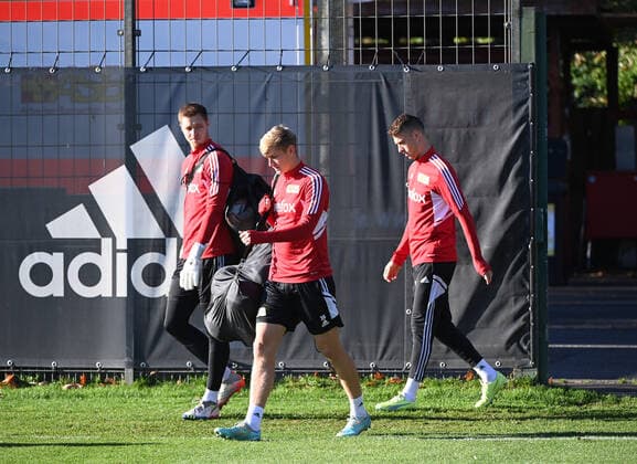 Football, men, season 2022 2023, Europa League, 1 FC Union Berlin, training before the Europa League match 1 FC Union Berlin SC Sporting Braga, in the picture from l goalkeeper Lennart Grill 1 FC Union Berlin , Aljoscha Kemlein 1 FC Union Berlin , Janik Haberer 1 FC Union Berlin , 26 10 2022, Copyright: xMatthiasxKochx