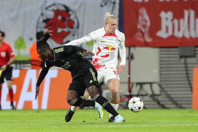 Xaver Schlager RB Leipzig,24 vs Eduardo Camavinga Real Madrid,12 Champions League Preliminary Round Group F Season 2022 2023 RB Leipzig vs Real Madrid at Red Bull Arena in Leipzig Action,Football,Germany,Man,Men,25 10 2022