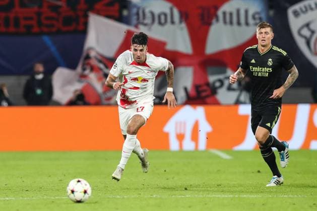 Dominik Szoboszlai RB Leipzig,17 vs Toni Kroos Real Madrid,8 Champions League preliminary round group F season 2022 2023 RB Leipzig vs Real Madrid at Red Bull Arena in Leipzig action,football,Germany,man,men,25 10 2022