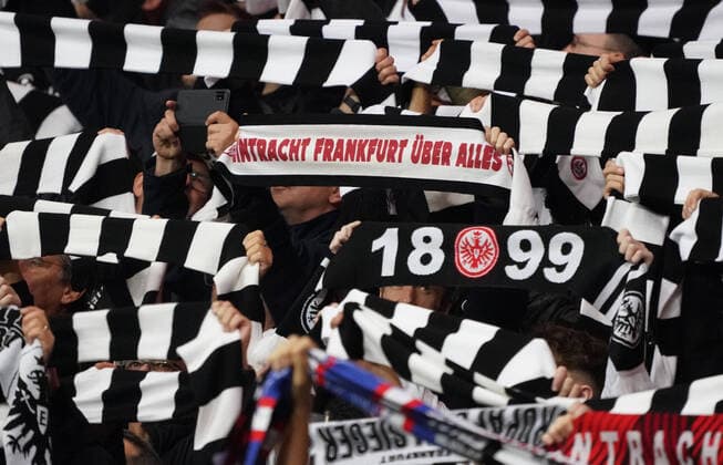 Eintracht fans with their scarves Frankfurt 26 10 2022 Eintracht Frankfurt vs Olympique Marseille, Matchday 5 Champions League, Deutsche Bank Park