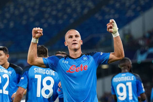SSC Napoli v Rangers FC - UEFA Champions League Leo Ostigard of SSC Napoli celebrates after scoring third goal during the UEFA Champions League match between SSC Napoli and Rangers FC at Stadio Diego Armando Maradona, Naples, Italy on 26 October 2022. Naples Naples Italy  Copyright: xGiuseppexMaffiax originalFilename:maffia-sscnapol221026_npZgL.jpg