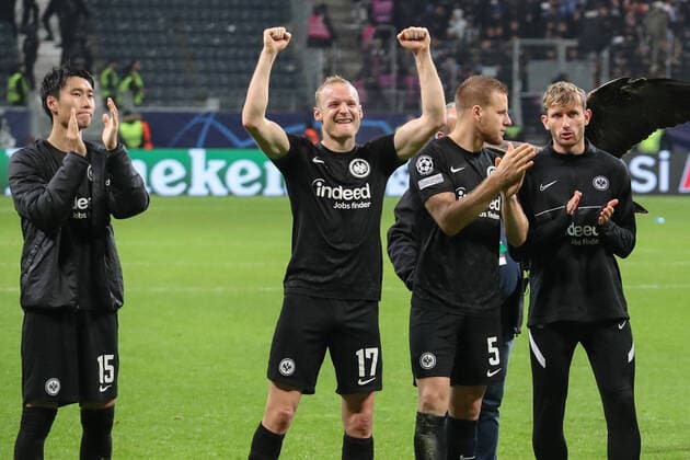 xMHx UEFA Champions League Eintracht Frankfurt Olympique Marseille on 26 10 2022 at Deutsche Bank Park in Frankfurt jubilation over the victory at Sebastian Rode Frankfurt 17 MH