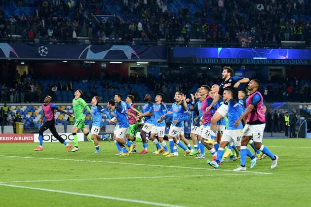 Players of SSC Napoli celebrate at the end of the Uefa Champions League match between SSC Napoli and Rangers FC at Stadio Diego Armando Maradona Naples Italy on 26 October 2022. Naples Stadio Diego Armando Maradona Naples Italy Copyright: xFrancoxRomanox SP24-451-199