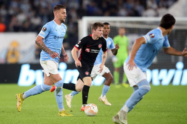 Rome, Italy 27.10.2022: Milinkovic of Lazio In action during the Uefa Europe League 2022-2023 , Group F - SS matchday 5, football match between SS Lazio vs FC Midtjylland at Olympic Stadium in Rome, Italy.  Copyright: xmarcoxiacobuccix xipa-agency.netx xmarcoxiacobuccix 0
