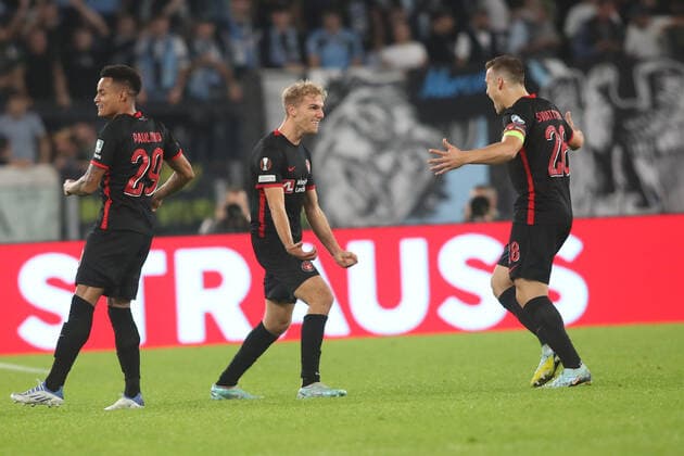 Rome, Italy 27.10.2022: Isaksen of Midtjylland score the gaol for 1-0 during the Uefa Europe League 2022-2023 , Group F - SS matchday 5, football match between SS Lazio vs FC Midtjylland at Olympic Stadium in Rome, Italy.  Copyright: xmarcoxiacobuccix xipa-agency.netx xmarcoxiacobuccix 0