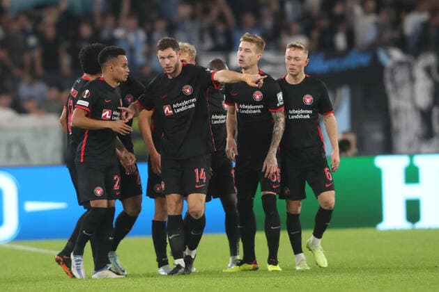 Rome, Italy 27.10.2022: Isaksen of Midtjylland score the gaol for 1-0 during the Uefa Europe League 2022-2023 , Group F - SS matchday 5, football match between SS Lazio vs FC Midtjylland at Olympic Stadium in Rome, Italy.  Copyright: xmarcoxiacobuccix xipa-agency.netx xmarcoxiacobuccix 0