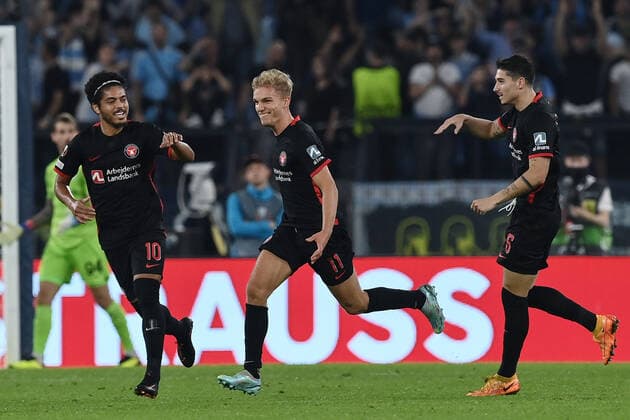 As Roma 27 10 2022 - Europa League Lazio-Midtjylland foto Antonello Sammarco Image nella foto: esultanza gol Gustav Tang Isaksen 