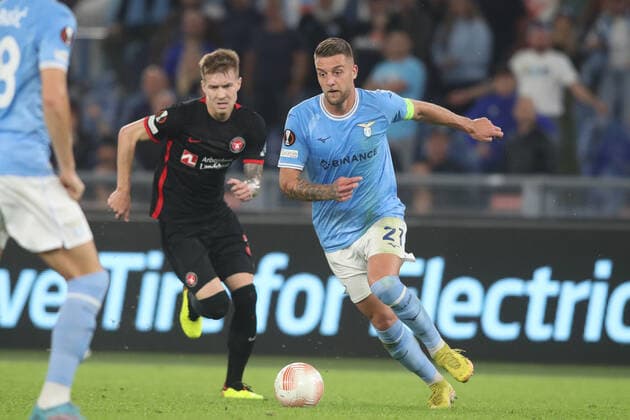 Rome, Italy 27.10.2022: Milinkovic Savic of Lazio In action during the Uefa Europe League 2022-2023 , Group F - SS matchday 5, football match between SS Lazio vs FC Midtjylland at Olympic Stadium in Rome, Italy.  Copyright: xmarcoxiacobuccix xipa-agency.netx xmarcoxiacobuccix 0