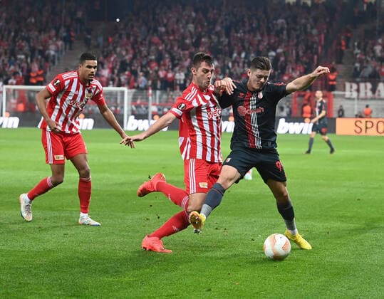 Football, Men, 2022 2023 season, Europa League Group D, Matchday 5 1 FC Union Berlin SC Sporting Braga, v l Danilho Doekhi 1 FC Union , Robin Knoche 1 FC Union , Vitor Oliveira Vitinha, SC Sporting Braga , 27 10 2022, Copyright: xMatthiasxKochx
