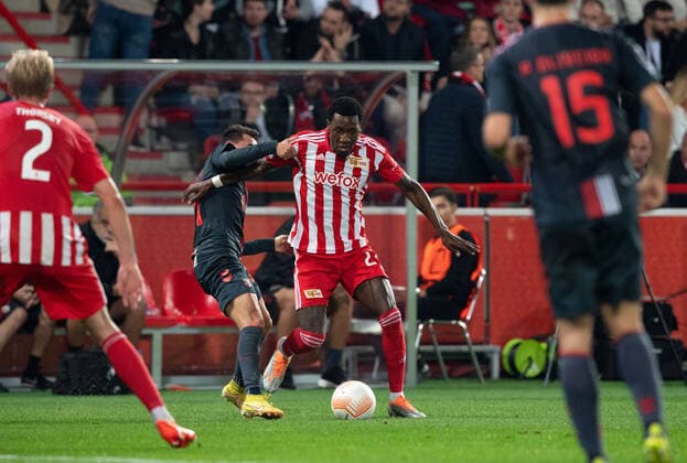 Football, Men, Season 2022 2023, Europa League Group Stage, Group D, Matchday 5 , 1 FC Union Berlin SC Braga, v l Morten Thorsby 1 FC Union Berlin , Ricardo Horta SC Braga , Sheraldo Becker 1 FC Union Berlin , Paulo Oliveira SC Braga , 27 10 2022, Copyright: xSebastianxRäppold MatthiasxKochx