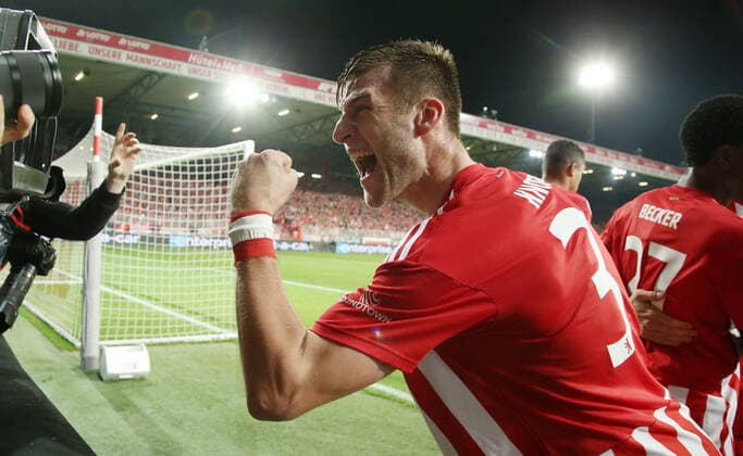 Robin Knoche jubilant joy emotion jubilation after 1 0 sports football soccer UEL UEFA Europa League men season 2022 2023 27 10 2022 1 FC Union Berlin FCU vs SC Sporting Braga DFL regulations prohibit any use of photographs as image sequences and or quasi video