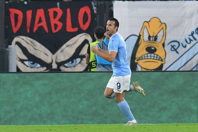 27th October 2022; Stadio Olimpico, Rome, Italy: Uefa Europa League, SS Lazio versus Midtjylland; Pedro of SS Lazio celebrating after score the goal  ActionPlus12441135 AllShotLive