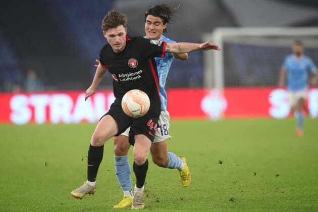 Rome, Italy 27.10.2022: Romero of Lazio and Dyhr In action during the Uefa Europe League 2022-2023 , Group F - SS matchday 5, football match between SS Lazio vs FC Midtjylland at Olympic Stadium in Rome, Italy.  Copyright: xmarcoxiacobuccix xipa-agency.netx xmarcoxiacobuccix 0