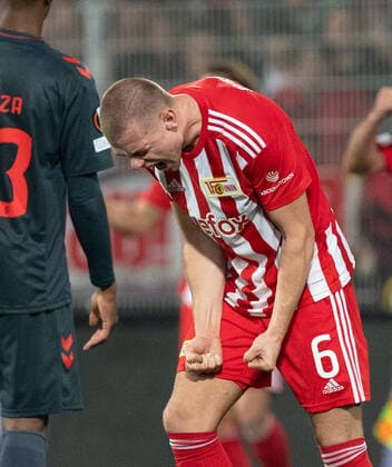 Football, men, season 2022 2023, Europa League group stage, Group D, Matchday 5 , 1 FC Union Berlin SC Braga, Julian Ryerson 1 FC Union Berlin , cheering after the final whistle, 27 10 2022, Copyright: xSebastianxRäppold MatthiasxKochx