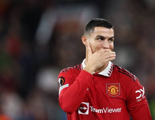 Manchester, England, 27th October 2022. Cristiano Ronaldo of Manchester United, ManU with Antony of Manchester United during the UEFA Europa League match at Old Trafford, Manchester. Picture credit should read: Darren Staples Sportimage EDITORIAL USE ONLY. No use with unauthorised audio, video, data, fixture lists, club league logos or live services. Online in-match use limited to 120 images, no video emulation. No use in betting, games or single club league player publications. SPI-1993-0008