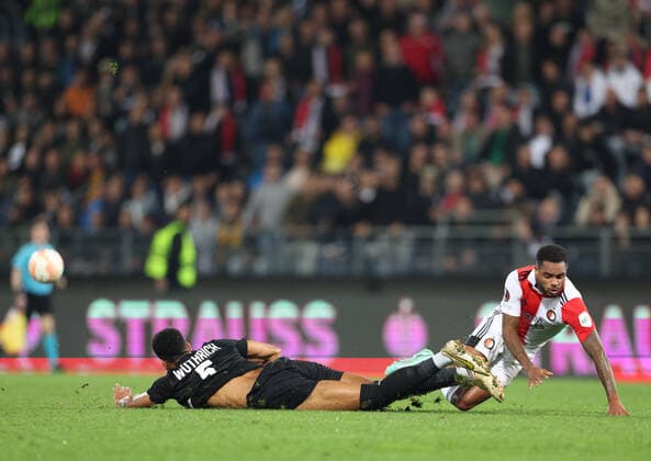 SOCCER - UEFA EL, Sturm vs Feyenoord GRAZ,AUSTRIA,27.OCT.22 - SOCCER - UEFA Europa League, group stage, SK Sturm Graz vs Feyenoord Rotterdam. Image shows Gregory Wuethrich (Sturm) and Danilo (Feyenoord).  GEPAxpictures xChrisxBauer
