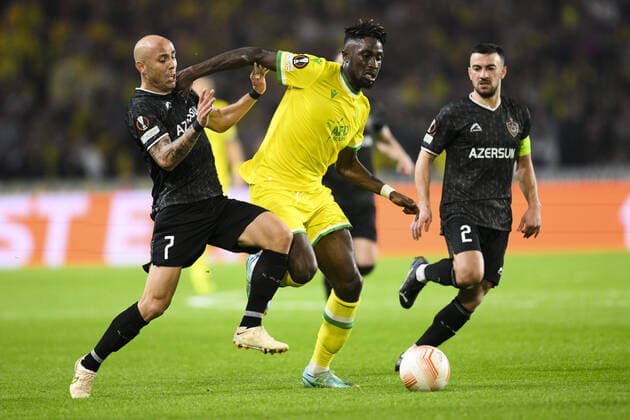 Abdoul Kader Bamba (Nantes) vs Ricard Almeyda (Qarabah) FOOTBALL : FC NANTES vs QARABAH FK - Ligue Europa - J5 - 27 10 2022 JBAutissier Panoramic 