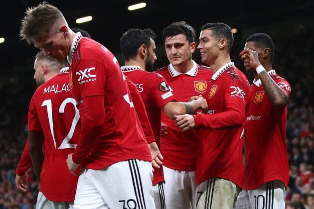 Mandatory Credit: Photo by Phil Oldham Shutterstock (13491515bk) Cristiano Ronaldo of Manchester United, ManU celebrates scoring his sides third goal Manchester United v Sheriff Tiraspol, UEFA Europa League, Group E, Football, Old Trafford, Manchester, UK - 27 Oct 2022 EDITORIAL USE ONLY No use with unauthorised audio, video, data, fixture lists, club league logos or live services. Online in-match use limited to 120 images, no video emulation. No use in betting, games or single club league player publications. Manchester United v Sheriff Tiraspol, UEFA Europa League, Group E, Football, Old Trafford, Manchester, UK - 27 Oct 2022 EDITORIAL USE ONLY No use with unauthorised audio, video, data, fixture lists, club league logos or live services. Online in-match use limited to 120 images, no video emulation. No use in betting, games or single club league player publications. Copyright: xPhilxOldham Shutterstockx 13491515bk