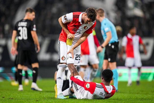UEFA Europa League: SK Sturm Graz v Feyenoord Graz - Santiago Gimenez of Feyenoord, Javairo Dilrosun of Feyenoord during the match between SK Sturm Graz v Feyenoord at Stadion Graz-Liebenau on 27 October 2022 in Graz, Austria. Copyright: xYannickxVerhoevenx
