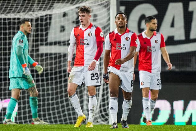 UEFA Europa League: SK Sturm Graz v Feyenoord Graz - Patrik Walemark of Feyenoord, Quinten Timber of Feyenoord react to the 1-0 during the match between SK Sturm Graz v Feyenoord at Stadion Graz-Liebenau on 27 October 2022 in Graz, Austria. Copyright: xTomxBodex