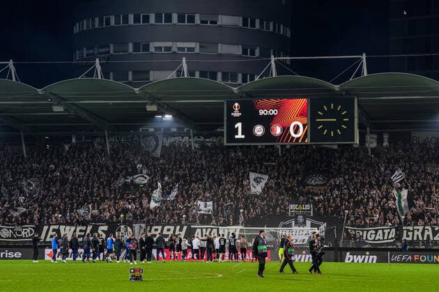 UEFA Europa League: SK Sturm Graz v Feyenoord Graz - The final score during the match between SK Sturm Graz v Feyenoord at Stadion Graz-Liebenau on 27 October 2022 in Graz, Austria. Copyright: xYannickxVerhoevenx