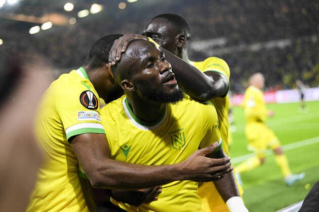 joie des joueurs de Nantes apres le but de Ingatius Ganago (Nantes) FOOTBALL : FC NANTES vs QARABAH FK - Ligue Europa - J5 - 27 10 2022 JBAutissier Panoramic 