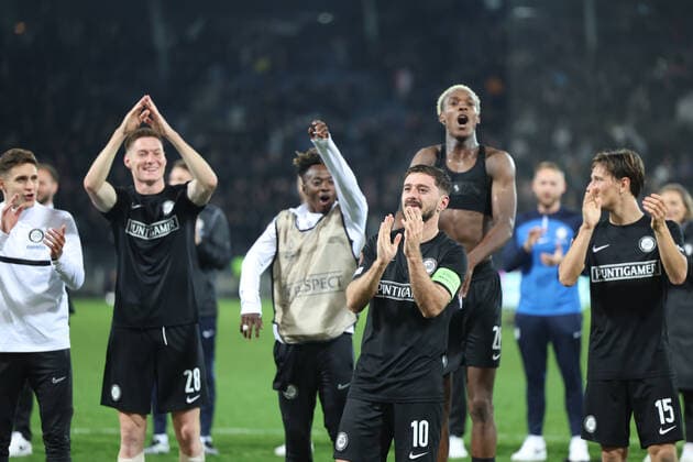 SOCCER - UEFA EL, Sturm vs Feyenoord GRAZ,AUSTRIA,27.OCT.22 - SOCCER - UEFA Europa League, group stage, SK Sturm Graz vs Feyenoord Rotterdam. Image shows the rejoicing of Otar Kiteishvili (Sturm).  GEPAxpictures xChrisxBauer