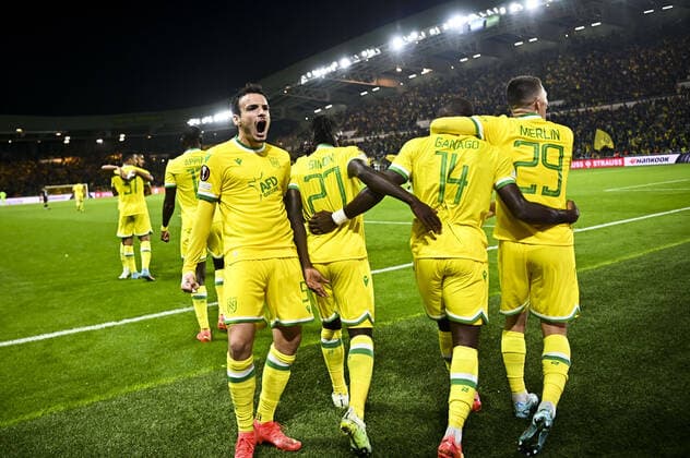 joie des joueurs de Nantes apres le but de Ingatius Ganago (Nantes) FOOTBALL : FC NANTES vs QARABAH FK - Ligue Europa - J5 - 27 10 2022 JBAutissier Panoramic 