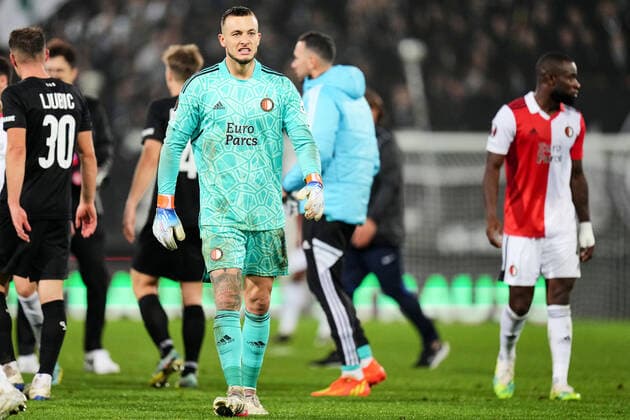 UEFA Europa League: SK Sturm Graz v Feyenoord Graz - Feyenoord keeper Justin Bijlow during the match between SK Sturm Graz v Feyenoord at Stadion Graz-Liebenau (Merkur Arena) on 27 October 2022 in Graz, Austria. Copyright: xYannickxVerhoevenx