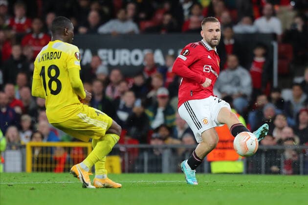 October 27, 2022, Manchester, Greater Manchester, United Kingdom: Luke Shaw during the UEFA Europa League match Manchester United, ManU vs Sheriff Tiraspol at Old Trafford, Manchester, United Kingdom, 27th October 2022. Manchester United Kingdom - ZUMAn307 20221027_zsa_n307_141 Copyright: xStefanxConstantin NewsxImagesx
