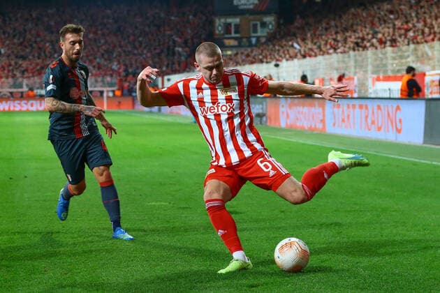 27 10 2022, xtgx, football UEFA Europa League, 1 FC Union Berlin Sporting Braga emspor, v l Julian Ryerson Union Berlin, 6 DFL DFB REGULATIONS PROHIBIT ANY USE OF PHOTOGRAPHS as IMAGE SEQUENCES and or QUASI VIDEO Berlin