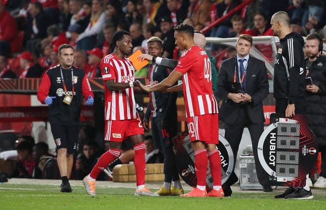 Substitution Sheraldo Becker, Substitution Jamie Leweling Sports Football Soccer UEL UEFA Europa League Men Season 2022 2023 27 10 2022 1 FC Union Berlin FCU vs SC Sporting Braga DFL regulations prohibit any use of photographs as image sequences and or quasi video