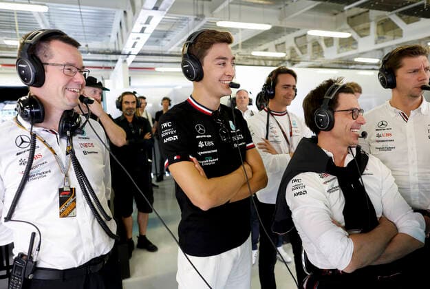63 George Russell GBR, Mercedes AMG Petronas F1 Team , Toto Wolff AUT, Mercedes AMG Petronas F1 Team , F1 Grand Prix of Mexico at Autodromo Hermanos Rodriguez on October 28, 2022 in Mexico City, Mexico Photo by HOCH ZWEI Mexico City Mexico