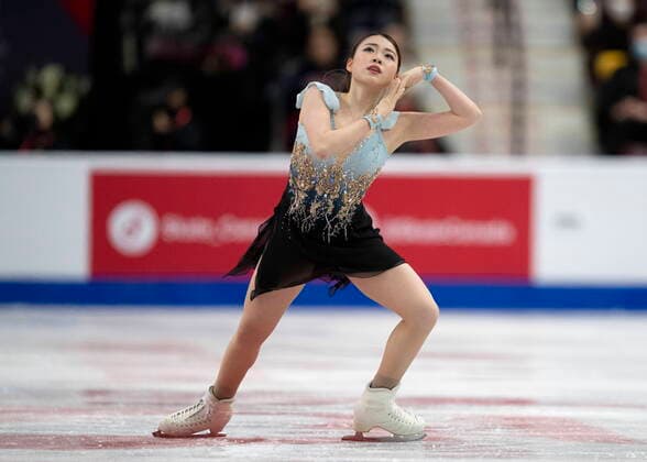 October 29, 2022, Mississauga, ON, Canada: Rika Kihira of Japan performs her free program during the women competition at Skate Canada International in Mississauga, Ont., on Saturday, October 29, 2022. Rika Kihira  - ZUMAc35_ 20221029_zaf_c35_020 Copyright: xPaulxChiassonx