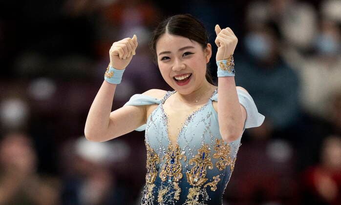 October 29, 2022, Mississauga, ON, Canada: Rika Kihira of Japan reacts following her free program during the women competition at Skate Canada International in Mississauga, Ont., on Saturday, October 29, 2022. Rika Kihira  - ZUMAc35_ 20221029_zaf_c35_021 Copyright: xPaulxChiassonx