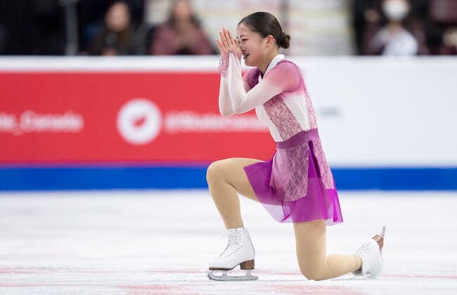 October 29, 2022, Mississauga, ON, Canada: Rinka Watanabe of Japan reacts following her free program during the women competition at Skate Canada International in Mississauga, Ont., on Saturday, October 29, 2022. Rinka Watanabe  - ZUMAc35_ 20221029_zaf_c35_034 Copyright: xPaulxChiassonx