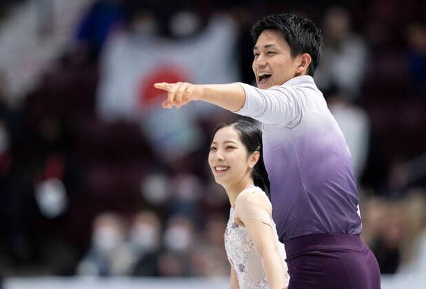 October 29, 2022, Mississauga, ON, Canada: Riku Miura and Ryuichi Kihara of Japan react following their free program during the pairs competition at Skate Canada International in Mississauga, Ont., on Saturday, October 29, 2022. Riku Miura Ryuichi Kihara  - ZUMAc35_ 20221029_zaf_c35_175 Copyright: xPaulxChiassonx