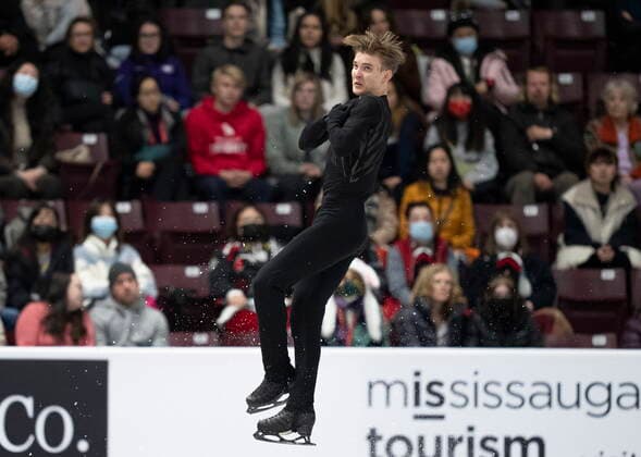 October 29, 2022, Mississauga, ON, Canada: Canada s Conrad Orzel performs his free program during the men™s competition at Skate Canada International in Mississauga, Ont., on Saturday, October 29, 2022. Conrad Orzel  - ZUMAc35_ 20221029_zaf_c35_177 Copyright: xPaulxChiassonx