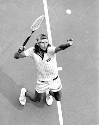 Bjorn Borg prepares to serve during a match at the 1978 U.S. Open at Flushing Meadow.