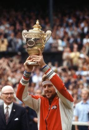 Bjorn Borg holds the Wimbledon trophy after winning his fifth consecutive Wimbledon title by defeating John McEnroe in five sets on July 5, 1980. Bjorn Borg winning his fifth consecutive Wimbledon final.