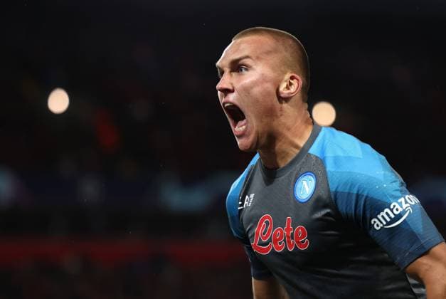 Liverpool, England, 1st November 2022. Leo Ostigard of Napoli celebrates after scoring only for the goal to be disallowed by VAR during the UEFA Champions League match at Anfield, Liverpool. Picture credit should read: Darren Staples Sportimage EDITORIAL USE ONLY. No use with unauthorised audio, video, data, fixture lists, club league logos or live services. Online in-match use limited to 120 images, no video emulation. No use in betting, games or single club league player publications. SPI-2001-0029