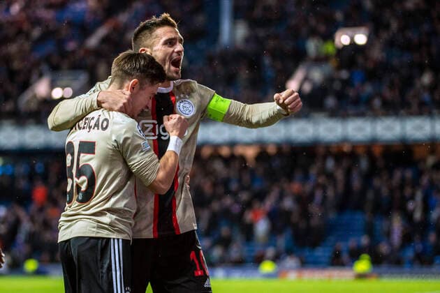 Ibrox Francisco Conceicao celebrates after his goal (1-3) during the football match between Rangers from Glasgow and Ajax from Amsterdam at Ibrox Stadium in Glasgow, Scotland. Match valid for UEFA Champions League (Richard Callis SPP) Copyright: xRichardxCallisx xSPPx spp-en-RiCa-rmc311022-1030