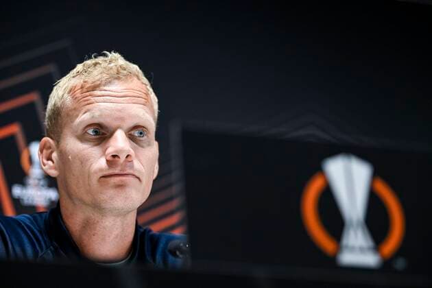 LEUVEN, BELGIUM - NOVEMBER 02 : Geraerts Karel head coach of Union St-Gilloise pictured during a press conference, PK, Pressekonferenz prior to the UEFA Europa League match between Union St-Gilloise and Union Berlin at the King Power Stadium at den Dreef November 2, 2022 in Leuven, Belgium, 2 11 2022 ( Union ST-Gilloise press conference. PhotoNews Panoramic 